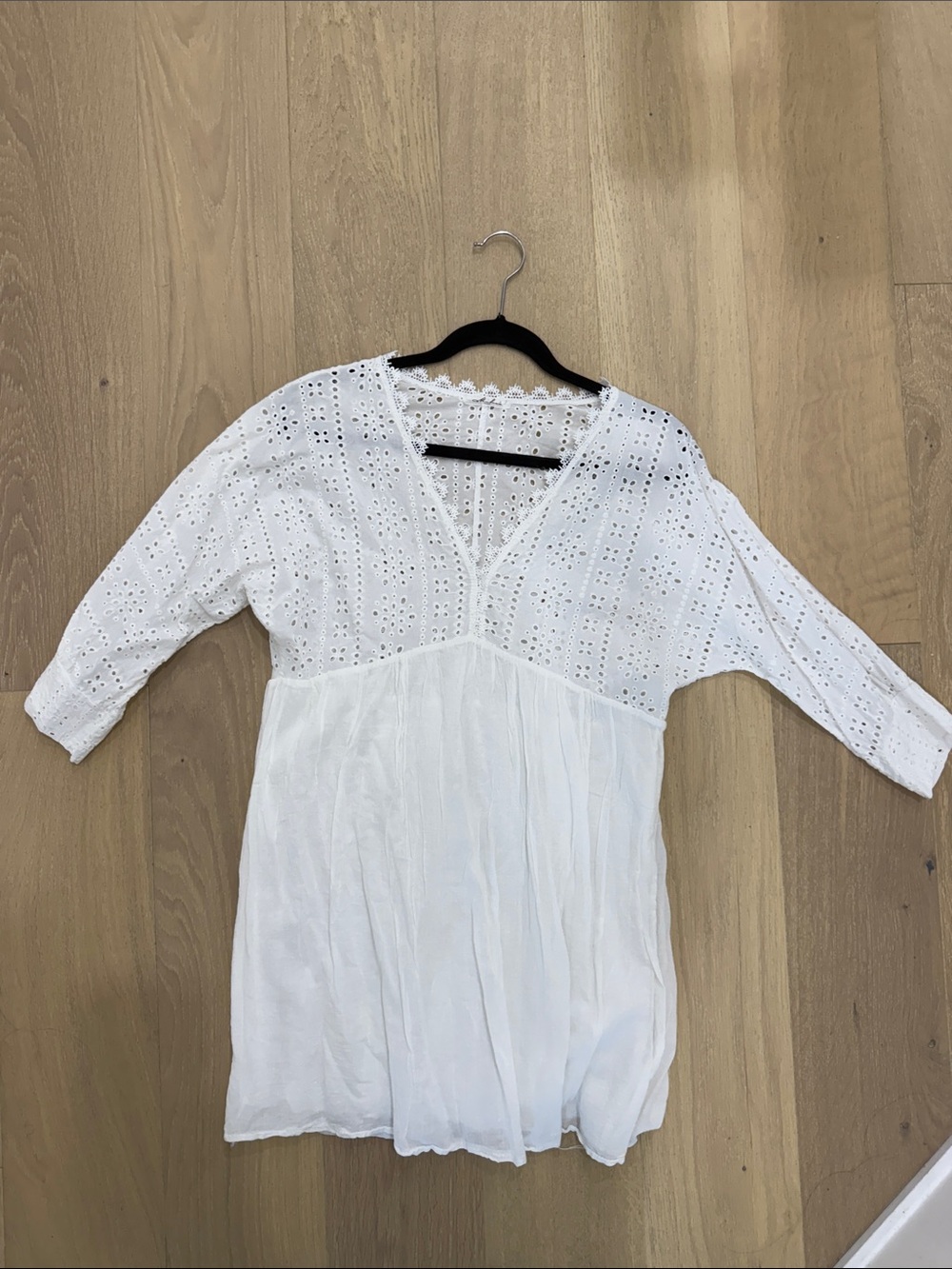 White Eyelet V-Neck Mini Dress